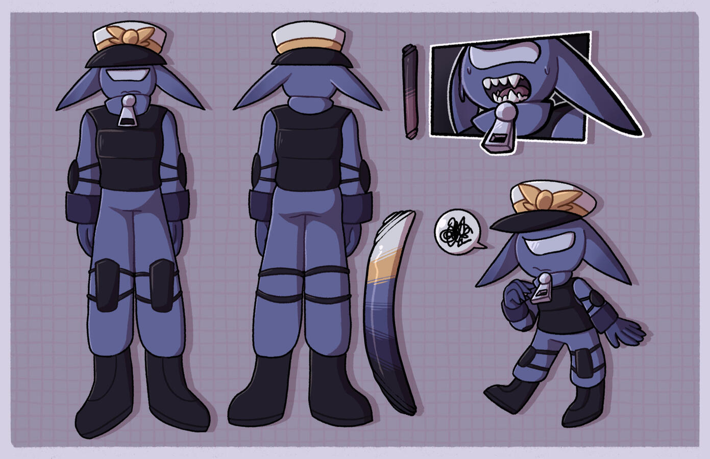 A reference sheet of a character of mine named Indigo.